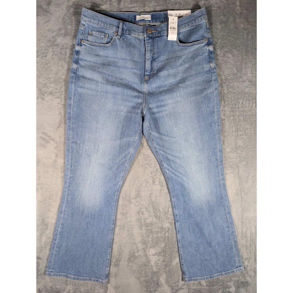 Loft Jeans Womens 14/32 NWT Blue Medium Wash High Waist Kick Crop Flare Stretch